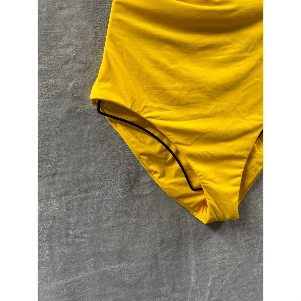 Becca Yellow Beaded Ring One Piece Swimsuit Plunge V-Neck Cross Back Cutout  L